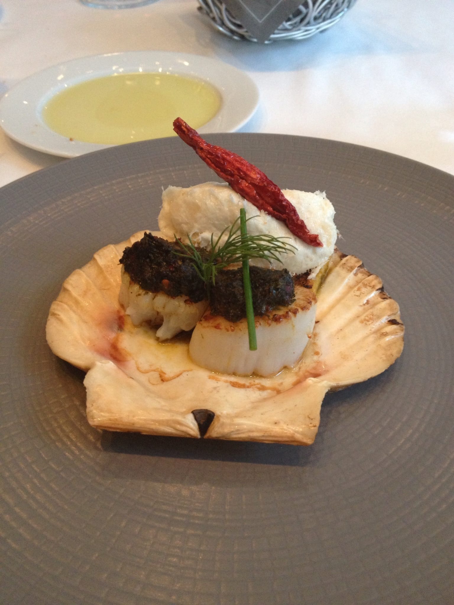 Starter: Charcoal scallops